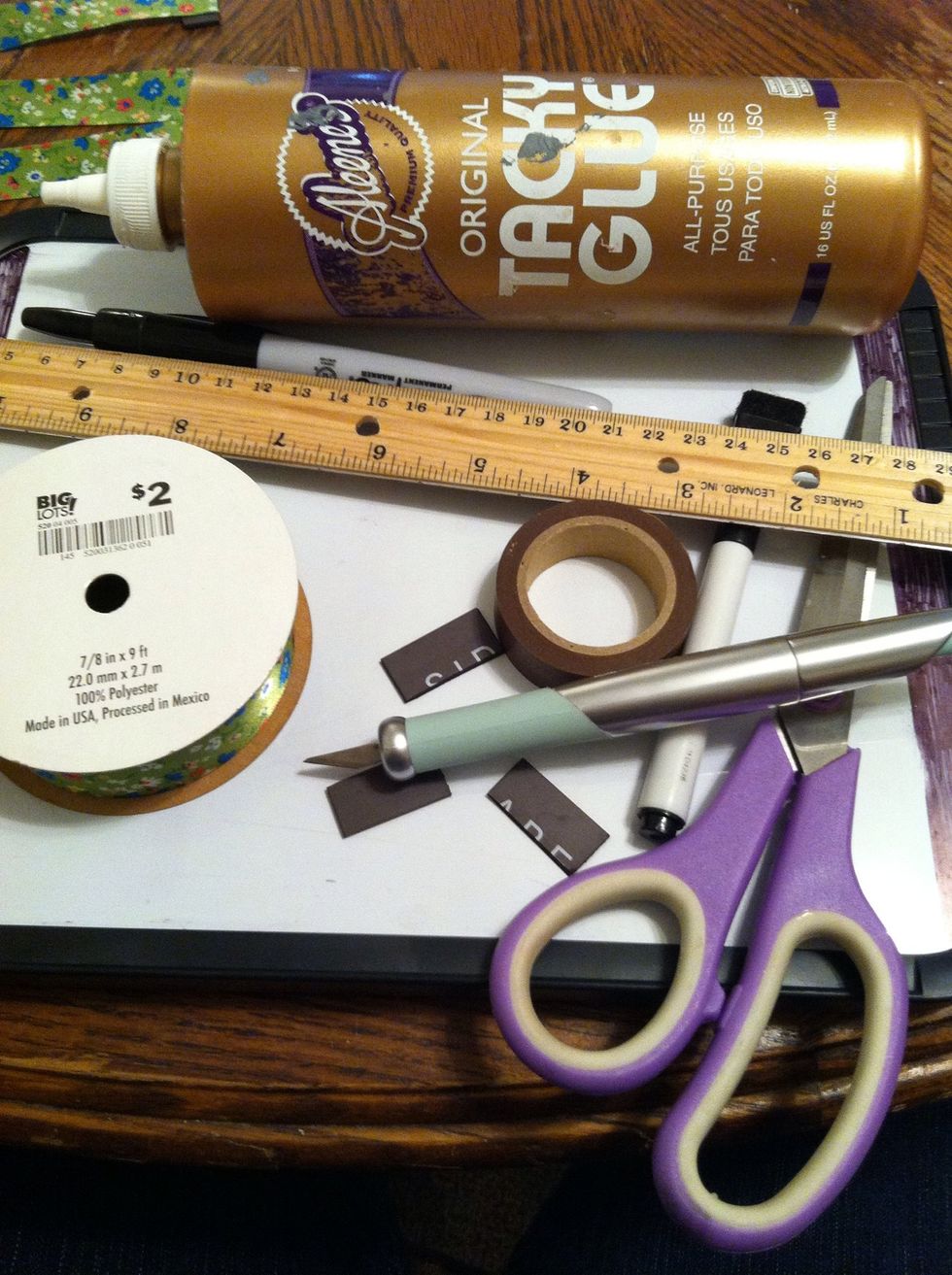 I had strip magnets, that I precut. They were a similar size to my ribbon. I made them about a half inch long and 1/4 inch wide.