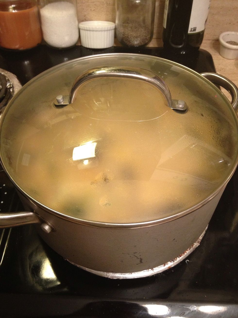 I had the dial at 4 o'clock. Leave it in there for about 20-30 min or so just enough to soften the eggplants. You may want to stir every ten minutes to cook the eggplants evenly.