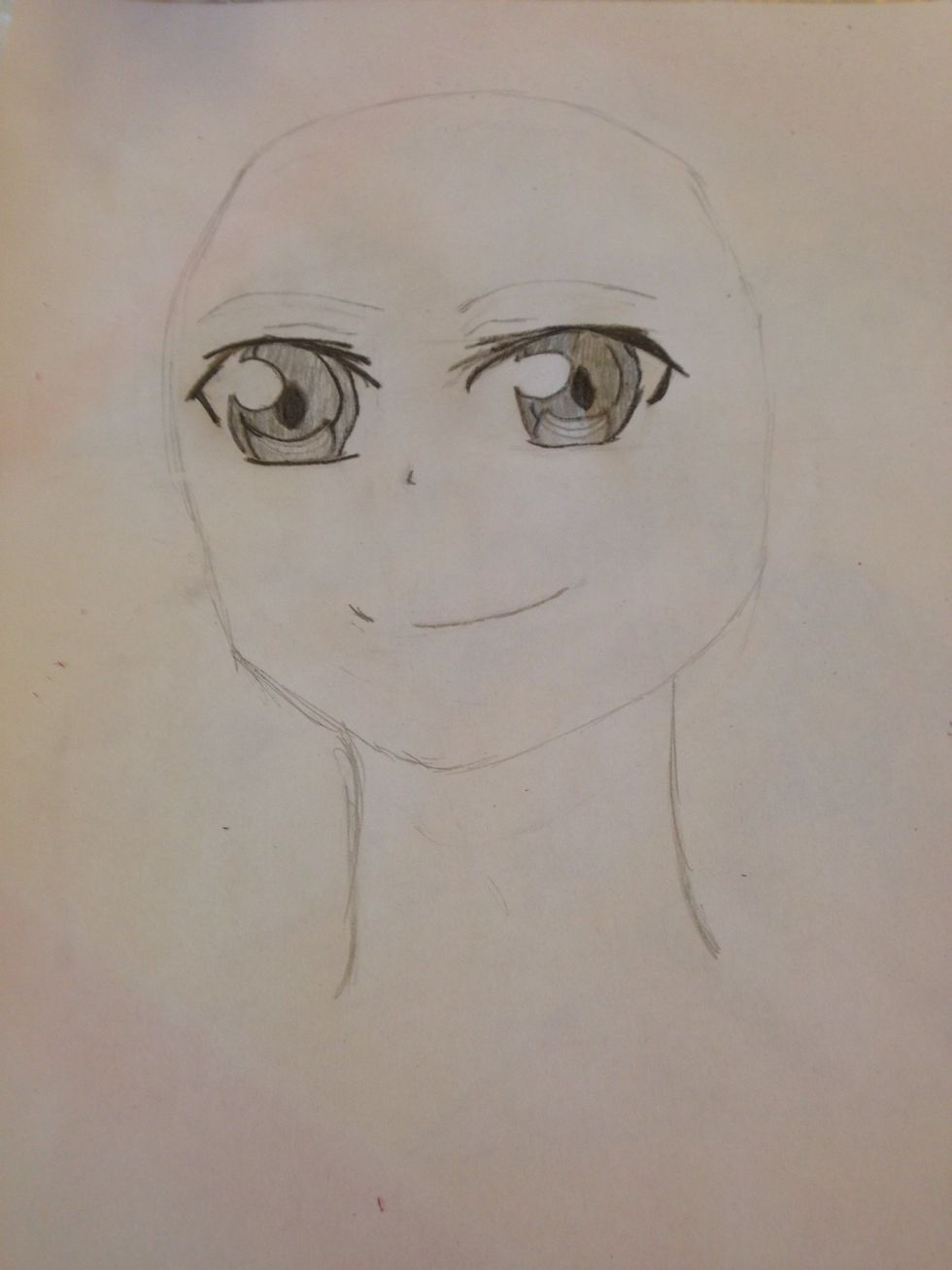 (I had to resize the chin a little bit,sorry! ^^U) For his eyebrows ,simply make them skinny and long For his smile,start off with a short,curvy line. Then space out a little bit and make a long line.