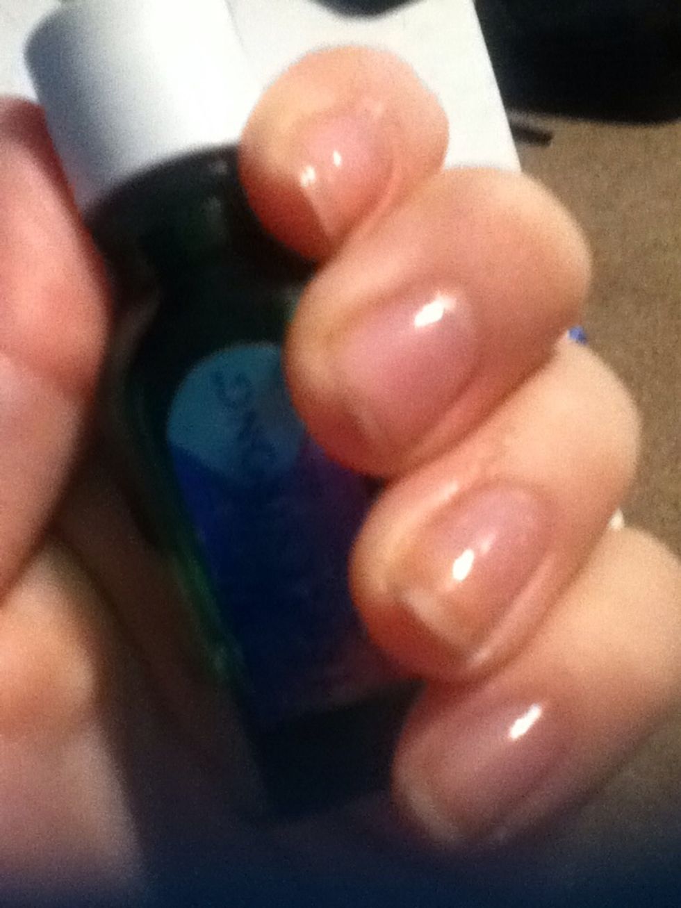 I have already filed my my nails and put on nail strengthener. You can use clear coat or colored polish.
