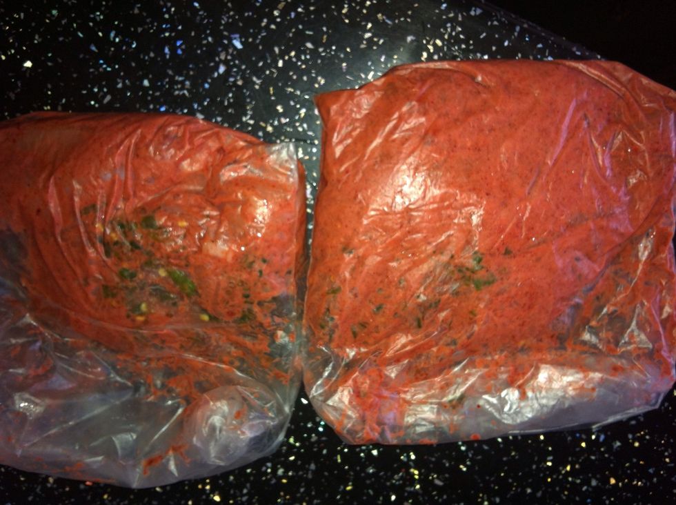 I have also added Fresh Coriander in to the Bag. Add any of the Mix you have left over. You can roll the chicken in the bag to help spread the Mix...