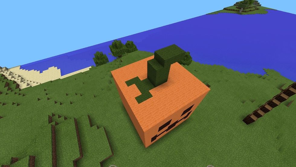 I have also made a stem thing at the top of the pumpkin, out of dark green wool.