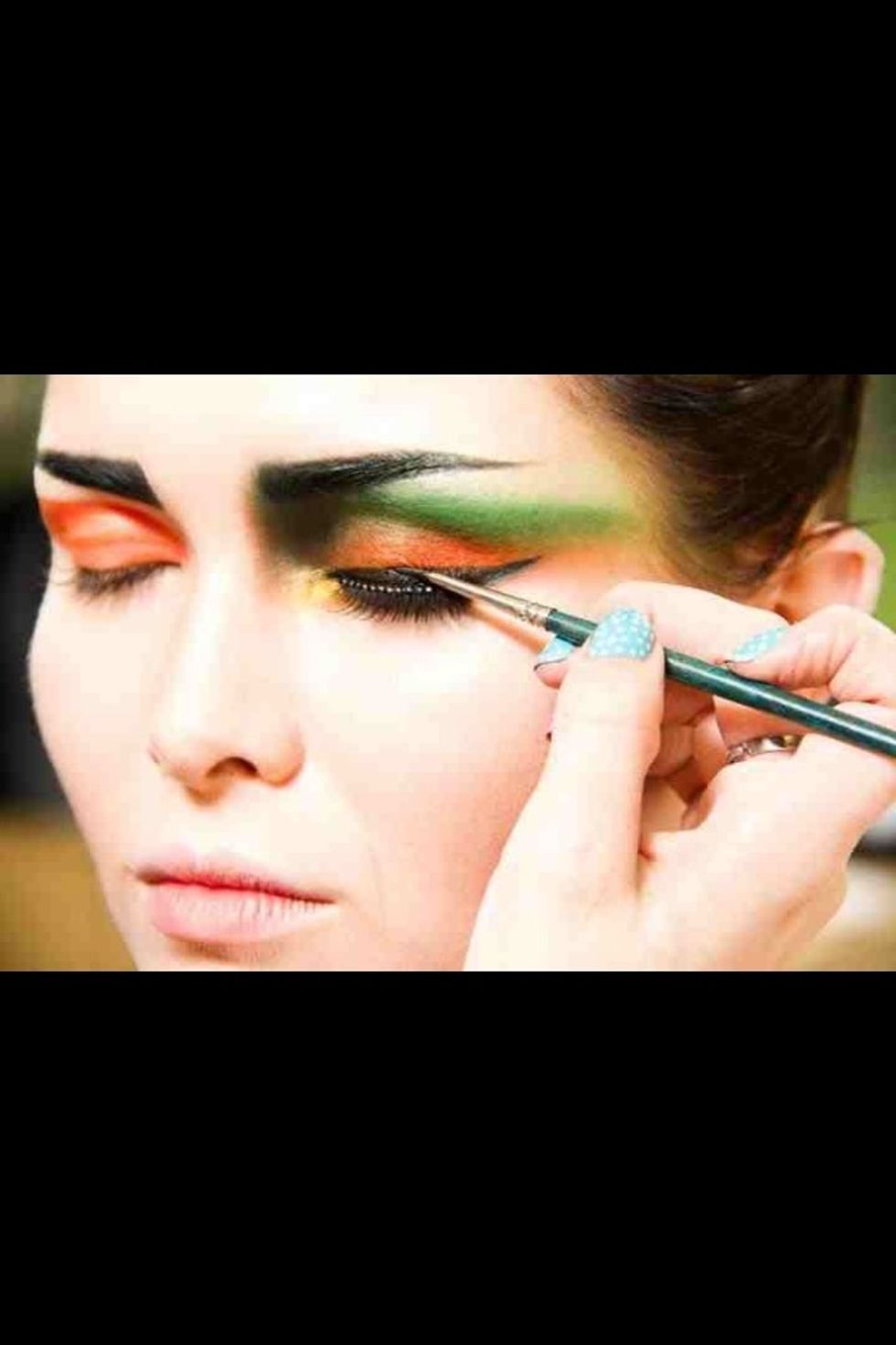 I have gone bold and bright with the eye look to match the theme of the photo-shoot - 'Sushi' .