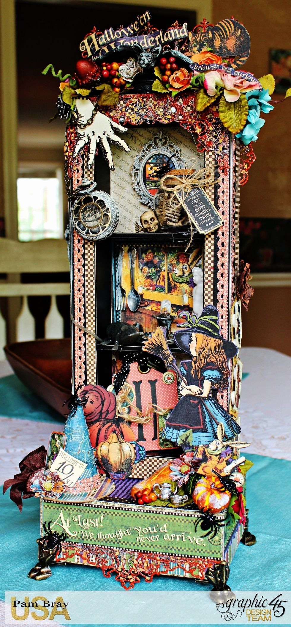 I hope you have enjoyed the making of fun and fabulous Happy Halloween Hall Tree using Graphic 45 Halloween in Wonderland Collection.