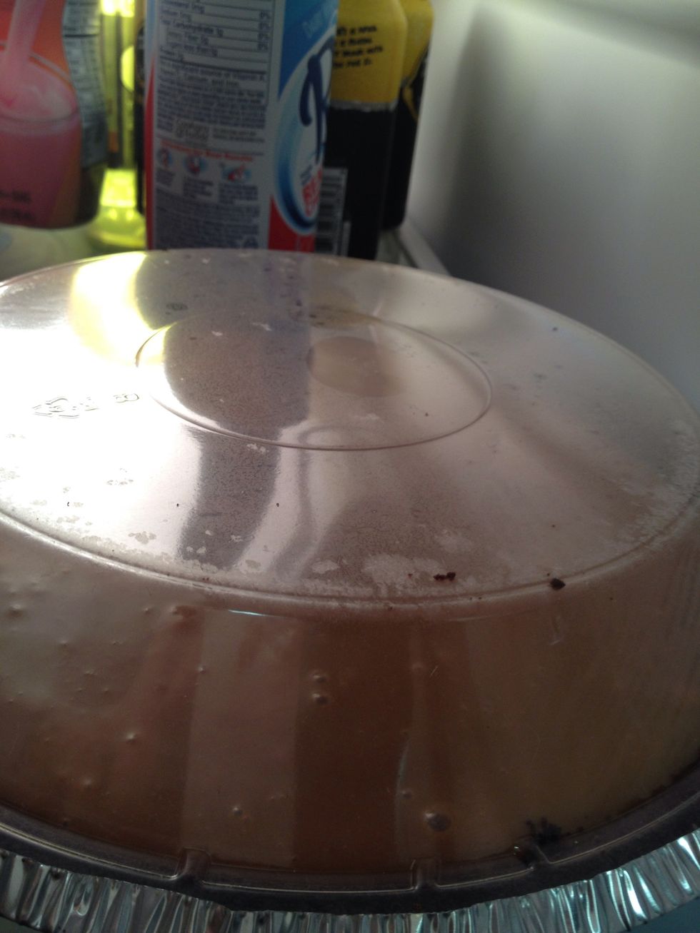 I kept mine in overnight because I didn't need it until the next day. Generally speaking, 30-60 minutes is good. You want the caramel to be cool, or it will melt the whipped topping you'll be adding.