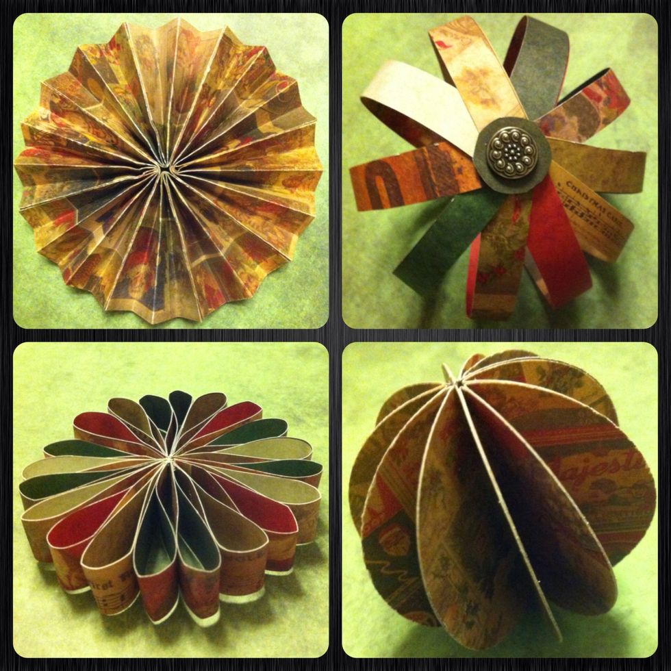 I know everyone will ask, so I used scrapbook paper in varying sizes. Please experiment w/ everything...the paper, the size, the amount you use. That's the fun w/ these. Play around, see what happens!