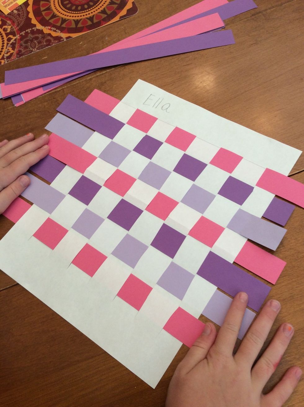 I know I am done when I have no room left to weave. Do you see the checkerboard pattern? I know I did it the right way if I see the checkerboard pattern.