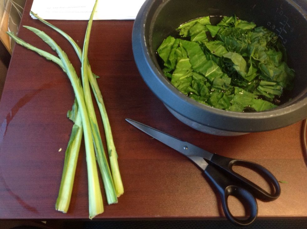 I know I'm losing out on ruffage but I don't like cooking the leaves past the point of doneness to make the stalks done. I trim them like this and chiffonade the leaves. Stalks for stock!