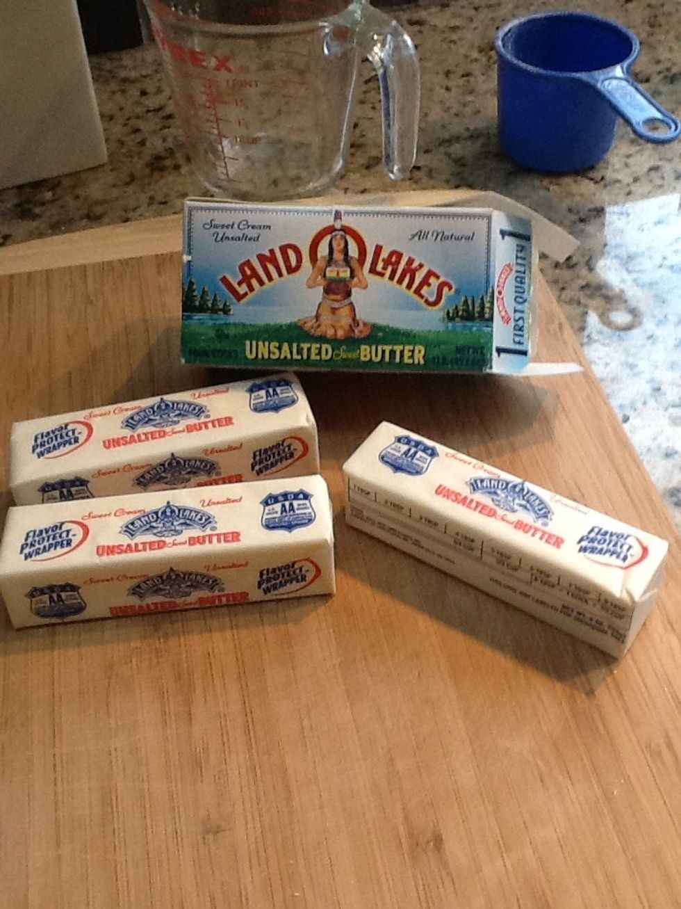 I know what you're thinking, "this is not enough butter" ... Actually this is what the recipe calls for but if you don't feel like running on the treadmill for a week reduce the amount to 2 sticks.