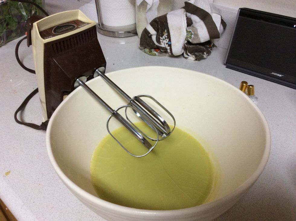 I left my oils in the freezer too long so I then had to wait again for it to thaw to be blended with the mixer. Mixing is the time to add your aloe pulp and fragrance.
