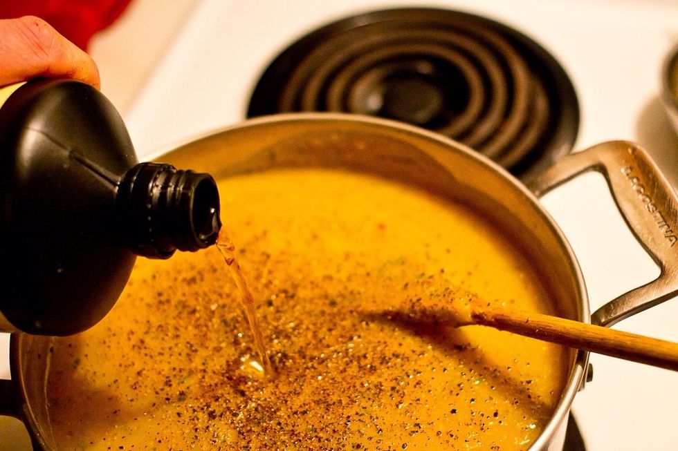 I like adding vinegar to my soups to liven them up a bit. This is done to taste, depending on how flavorful the squash and veg, add a little and then add more if needed.