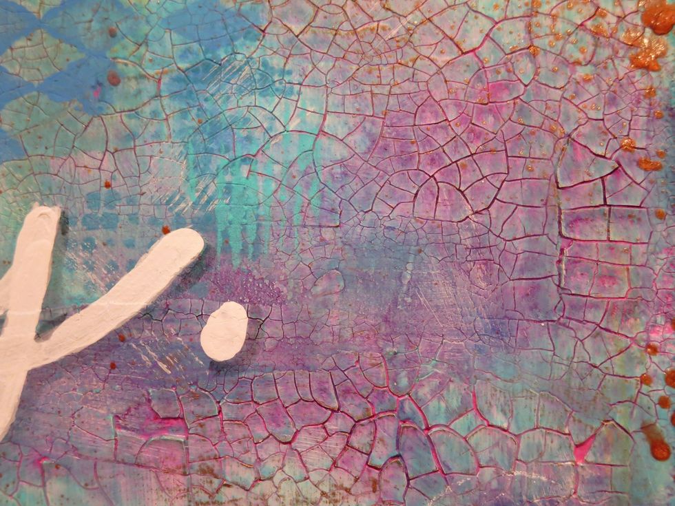 I like how the copper spray gave a slight shine in spots on top of all the matte acrylic paints.