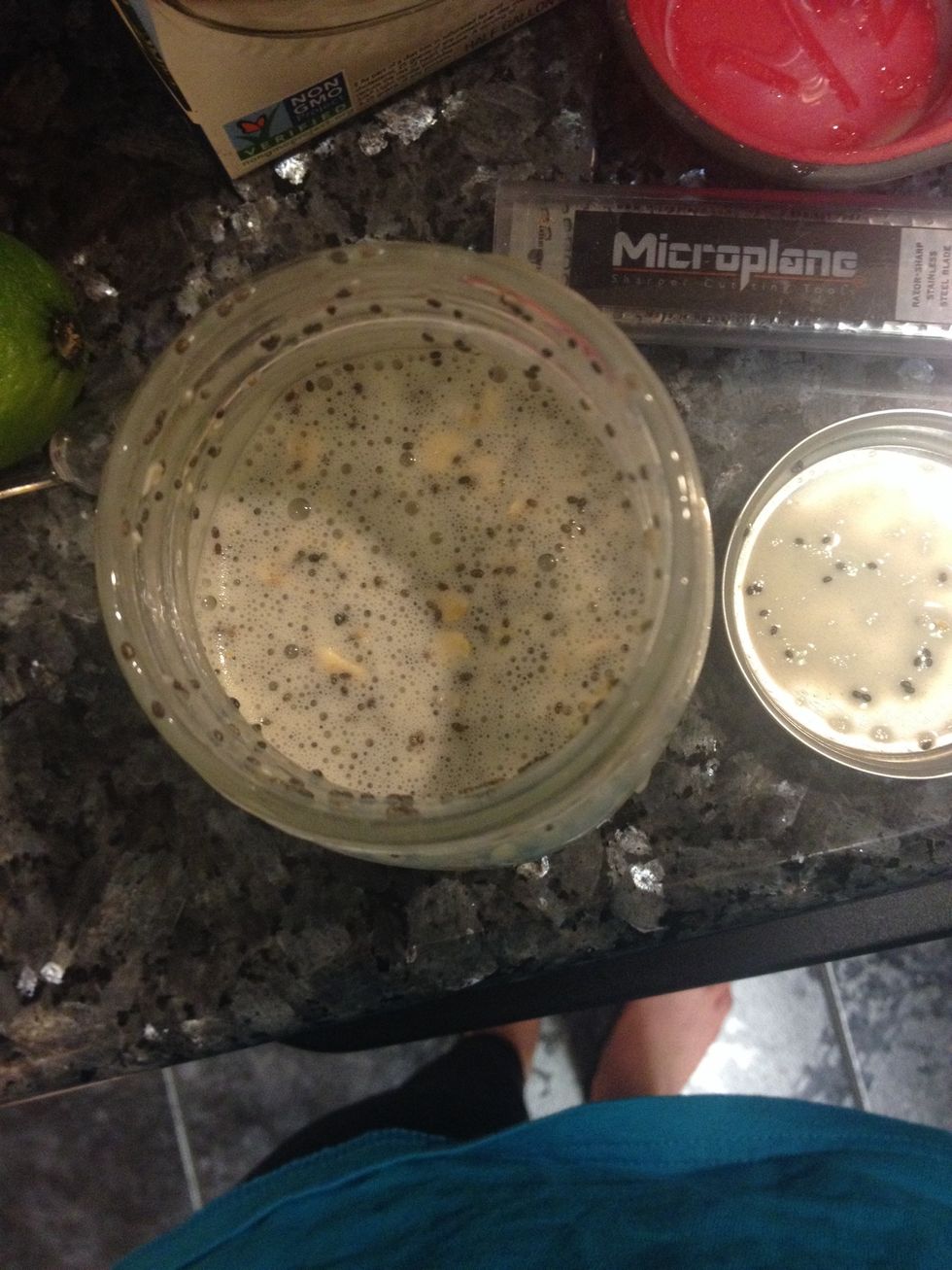 I like my oats shaken, not stirred! This evenly distributes the chia seeds so it's not clumpy. Also, if you'd like to omit the chia seeds then just cut back on the milk.