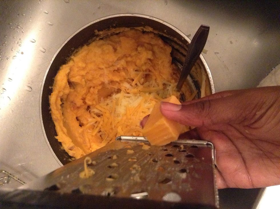I like my potatoes cheesy so I added sharp cheddar as well