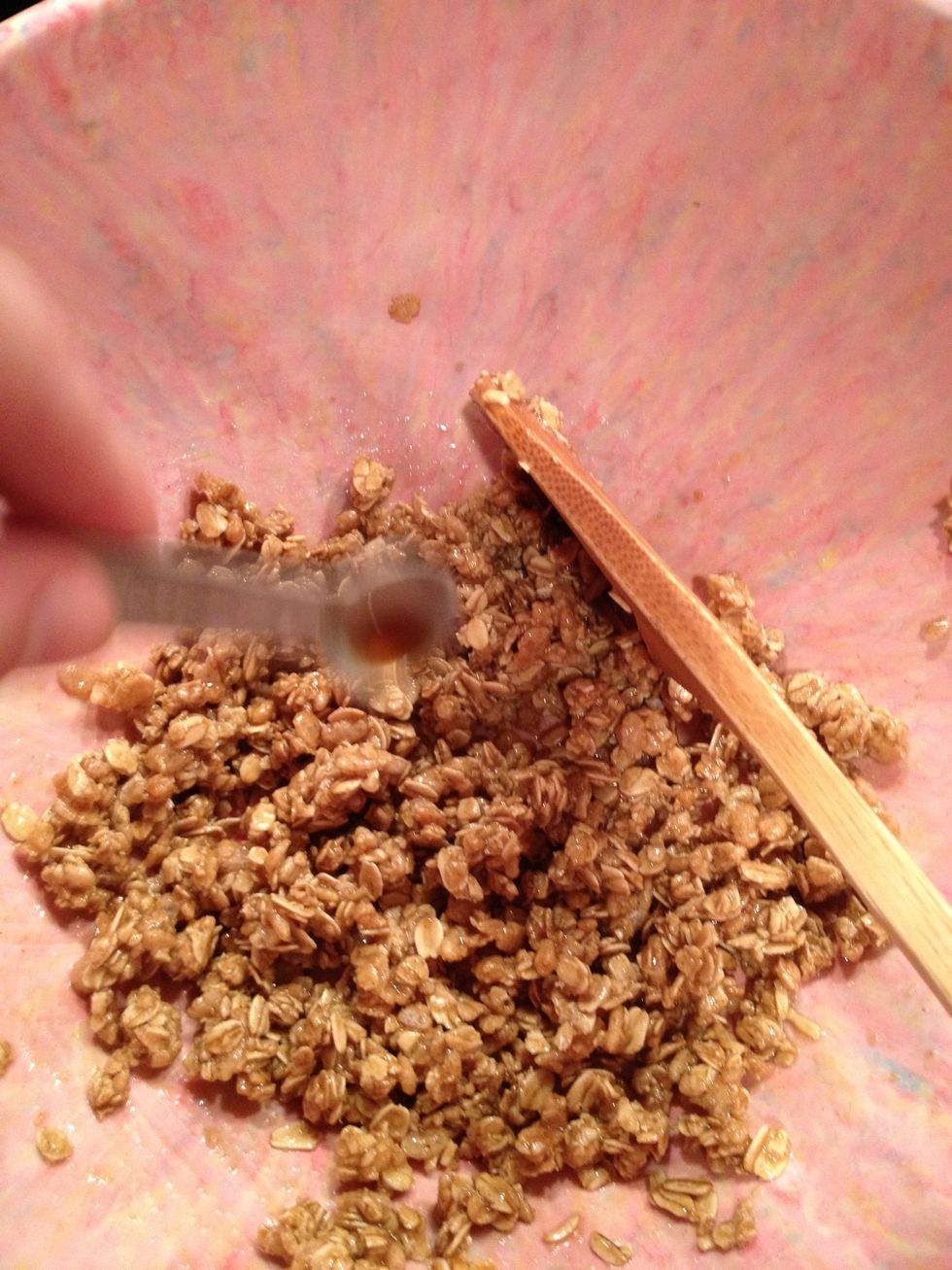 I like things sweet! Add A DROP of vanilla. Drizzle this over the granola. This is optional.