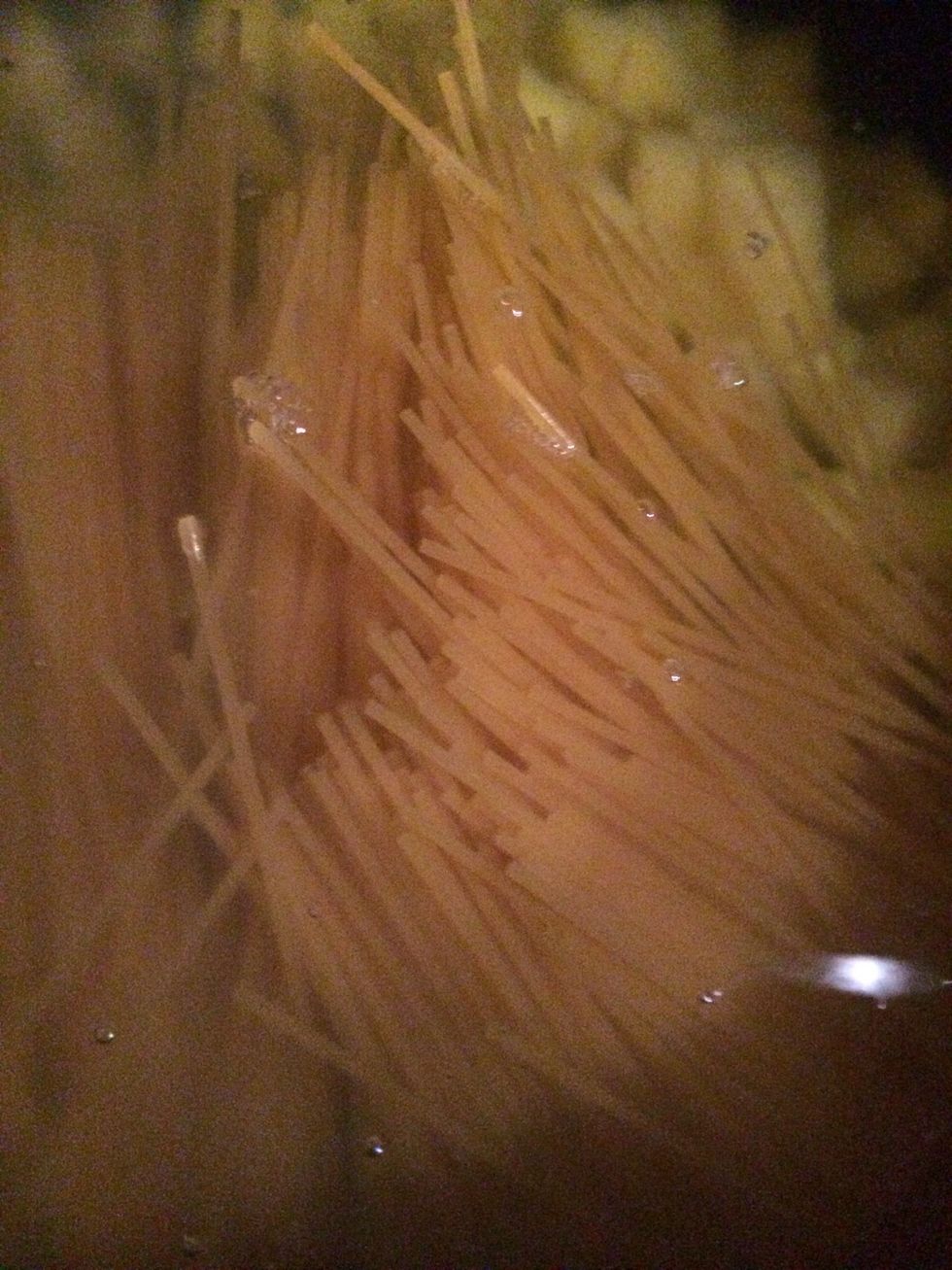 I like to Break my spaghetti (optional) & now add Spaghetti to boiling water.
