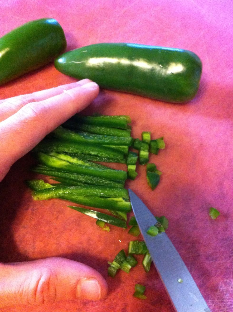 I like to dice the jalape\u00f1os really finely so it's easier to control how much heat you are putting on your dish when you add the onion sauce later.