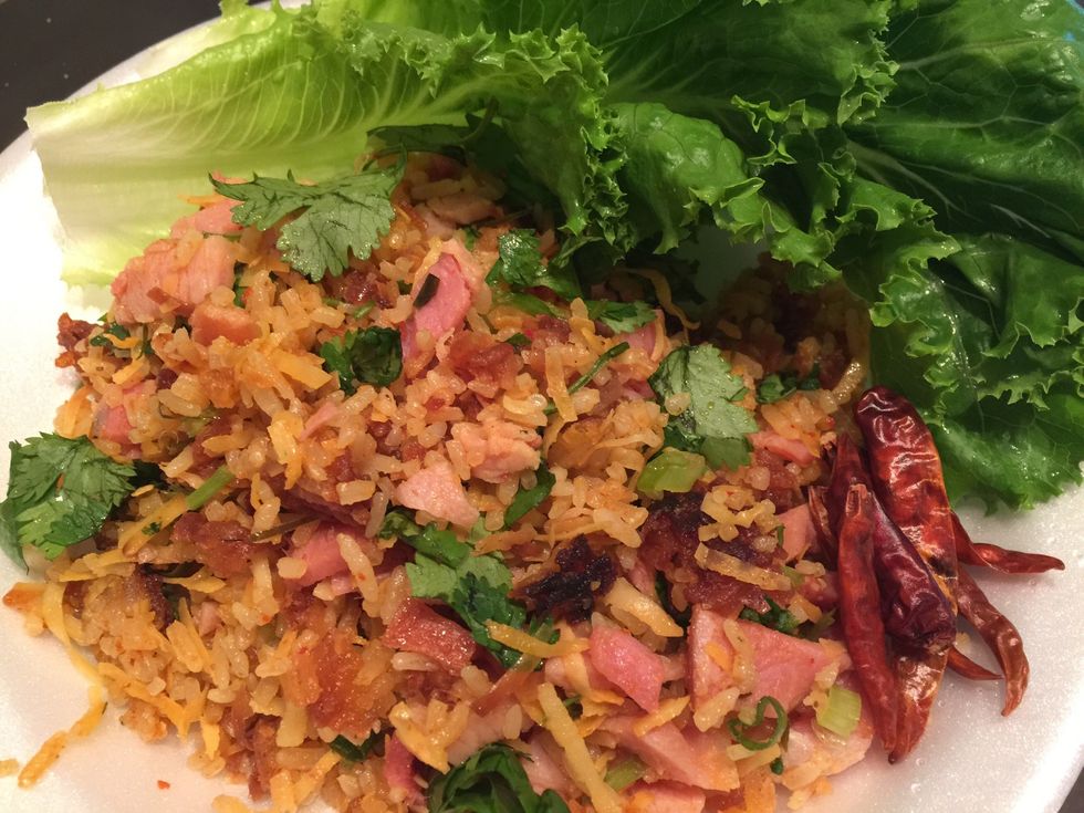 I like to eat mine with lettuce, dried red chilies and peanuts. Bon apetit!