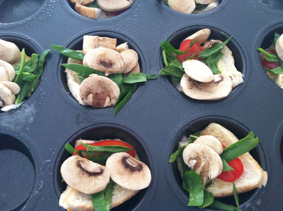 I like to layer my sliced mushrooms on top because I like then slightly cooked