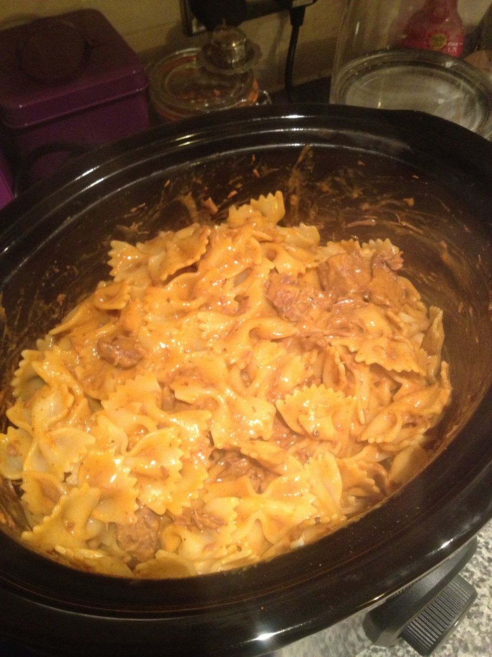 I like to mix my pasta in so that it gets a really good coating of the sauce.