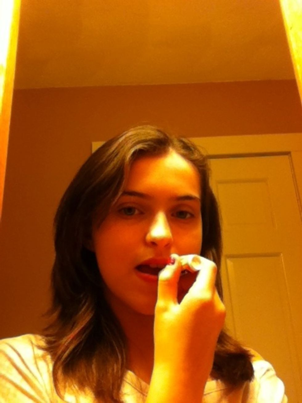 I like to put on Chapstick as a first layer of lip accessories to keep your lips smooth and soft. Nobody likes cracked lips! EW