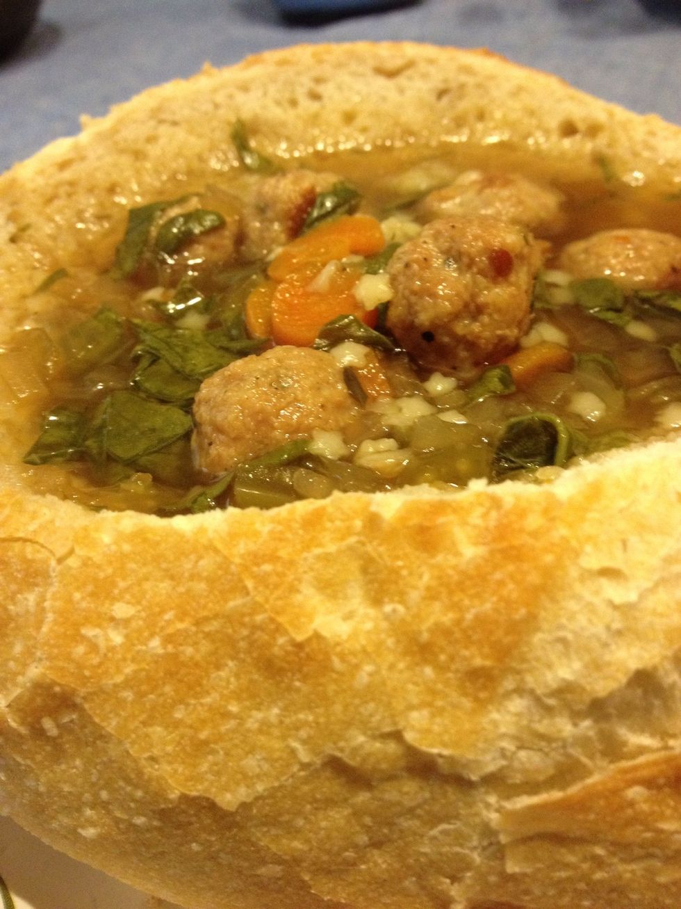 I like to serve in bread bowls and usually buy them at Panera Bread.