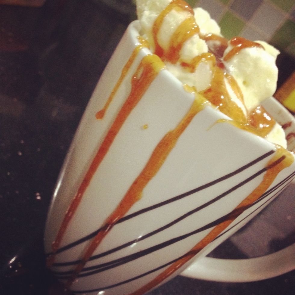 I like to serve it with vanilla ice cream and caramel or hot fudge. Didn't have hot fudge today. ):