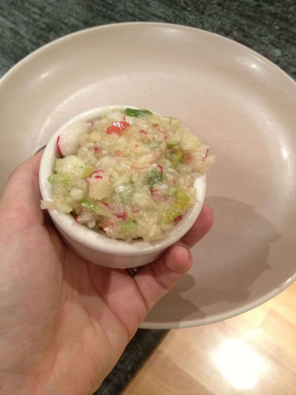 I like to serve this salad as a side dish. It looks nice if you use a ramekin or measuring cup to make a mold. Just fill one up, and place face down on a plate. Remove the ramekin or measuring cup.