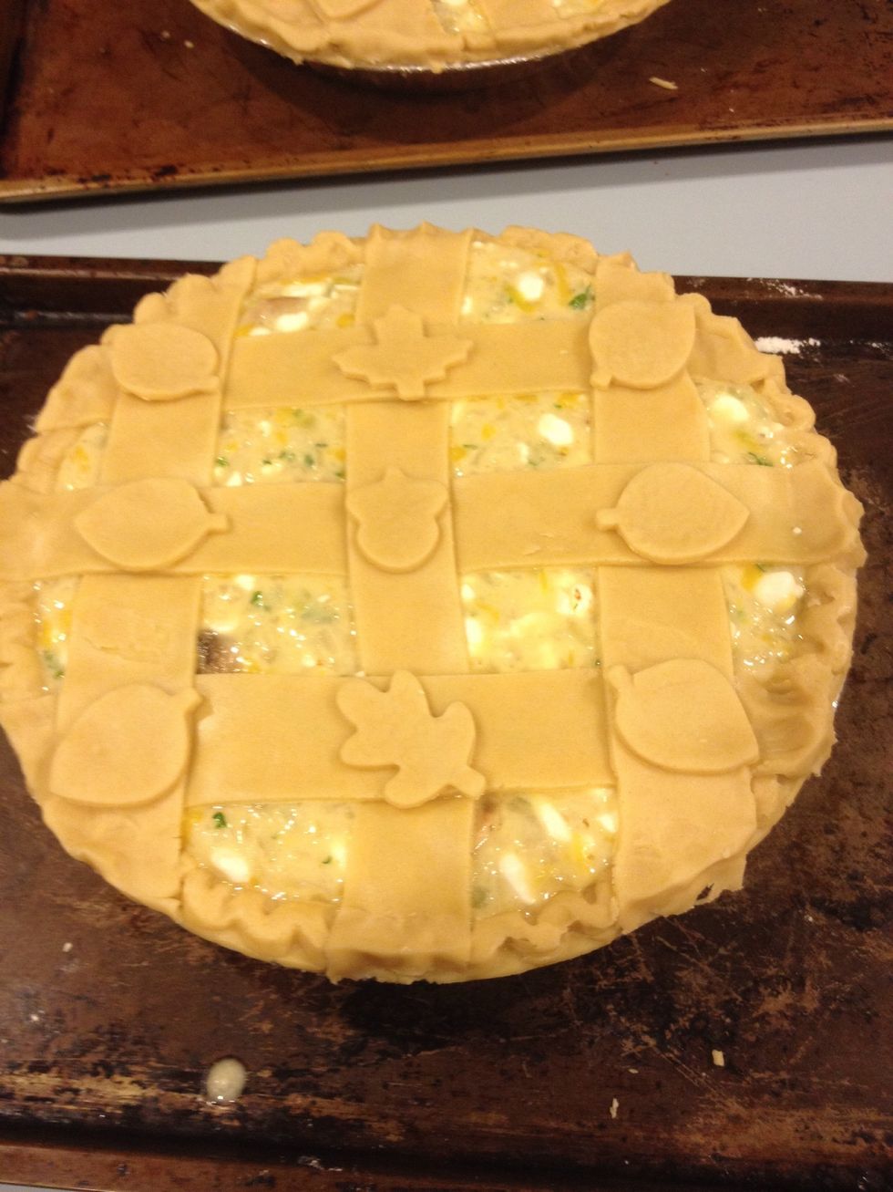 I like to take the leftover dough and make cut outs. Today I picked some autumn themed shapes. \ud83c\udf41 You can also choose to brush the top with beaten egg white or milk.