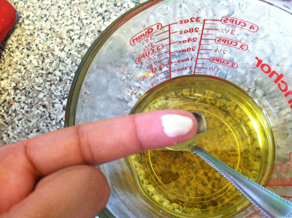 I like to take the spoon and pour a tiny bit on the pad of my finger to test the thickness and texture. Be careful! it can be hot! Once you have it on your finger, rub it into your arm.