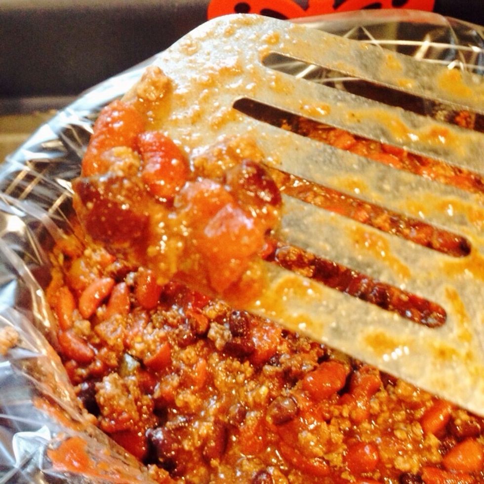 I like to taste test at this point.  Don't judge.  The meat is cooked and the beans are pre-cooked... One thing that can throw off chili is not having enough cumin.  When I doubt add a little cumin.