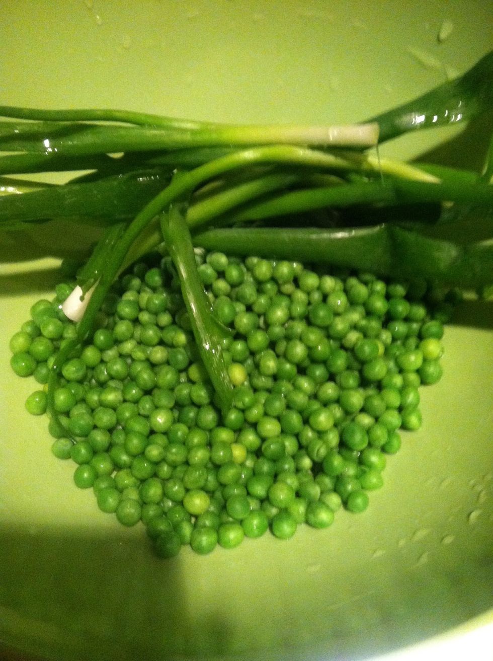 I like to use frozen peas and just rinse them in warm water. Also rinse your green onions.