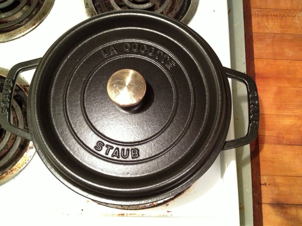 I like to use the new pot I got for my birthday from my girlfriend. It's a Staub enamel coated cast iron Dutch oven and it's amazing ! I do recommend a cast iron Dutch oven if you have one.