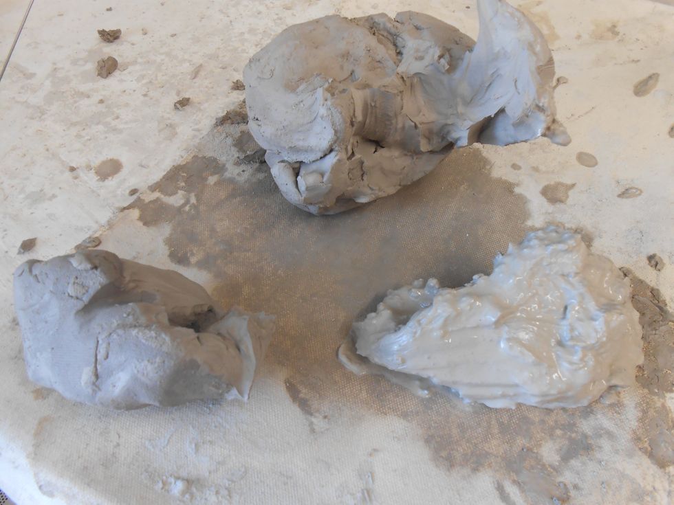 i like to use three parts really wet, medium softness (usable but has air pockets) and hard clay