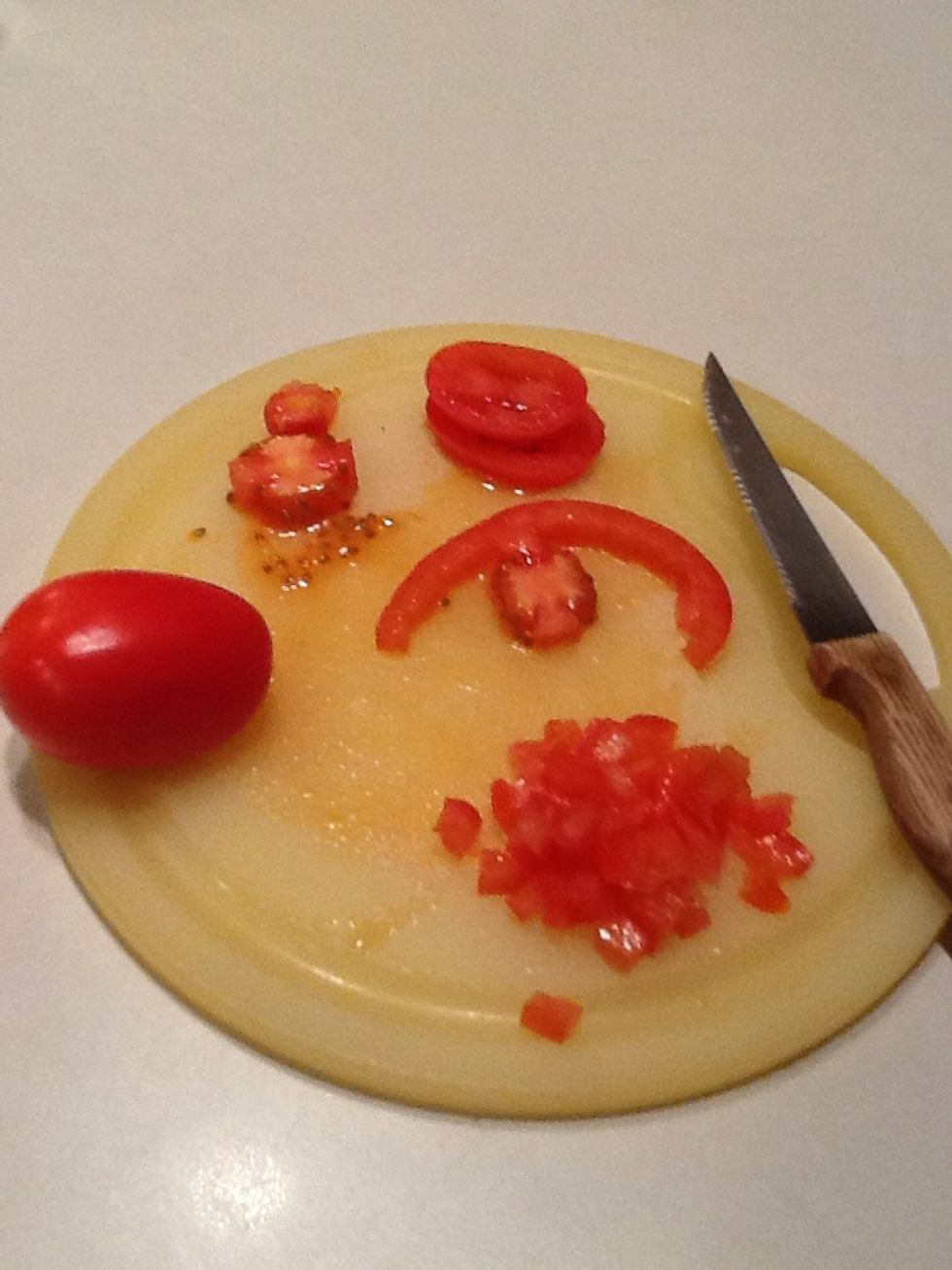 I like using Roma tomatoes because they are easy to cut around the seeds.