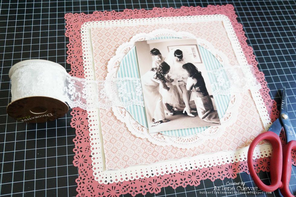 I'll be adding a few layers of this dainty lace trim under the photo...