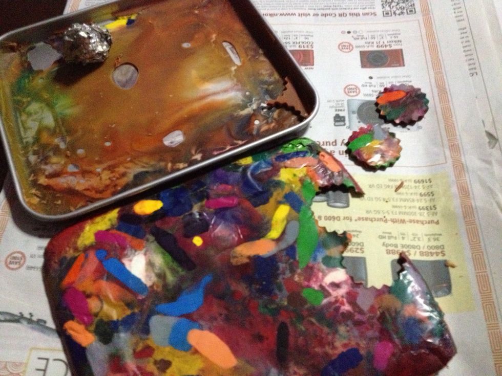 I'll emphasise to line your baking tray with aluminium foil PROPERLY or else the wax will seep underneath and be wasted. It's also hard to scrap off. Now you can use your cutter to cut out shapes.