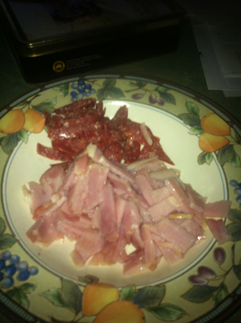 I'm adding some bacon and pepperoni