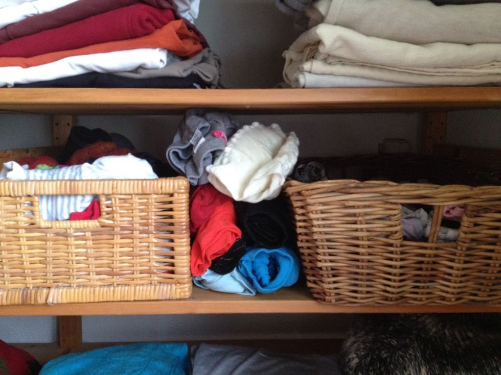 I'm hesitant of making this guide, but this simple trick works for me.My leggings and pantyhose are in between the two baskets. Messy and impossible to find one without taking them all out.