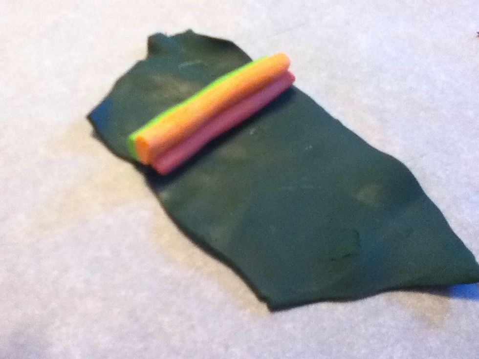 I'm making a California style roll, so I'm wrapping the filling in the 'nori'. You could also wait and wrap the whole roll at the end.