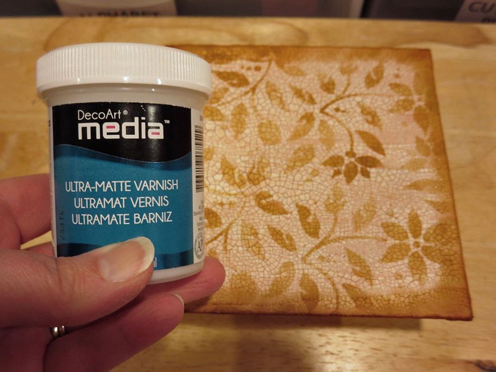 I'm not fond of glossy projects, so I coated the entire board with Ultra-Matte Varnish.  The Antiquing Cream needs to be sealed to be permanent and the varnish did that, too.