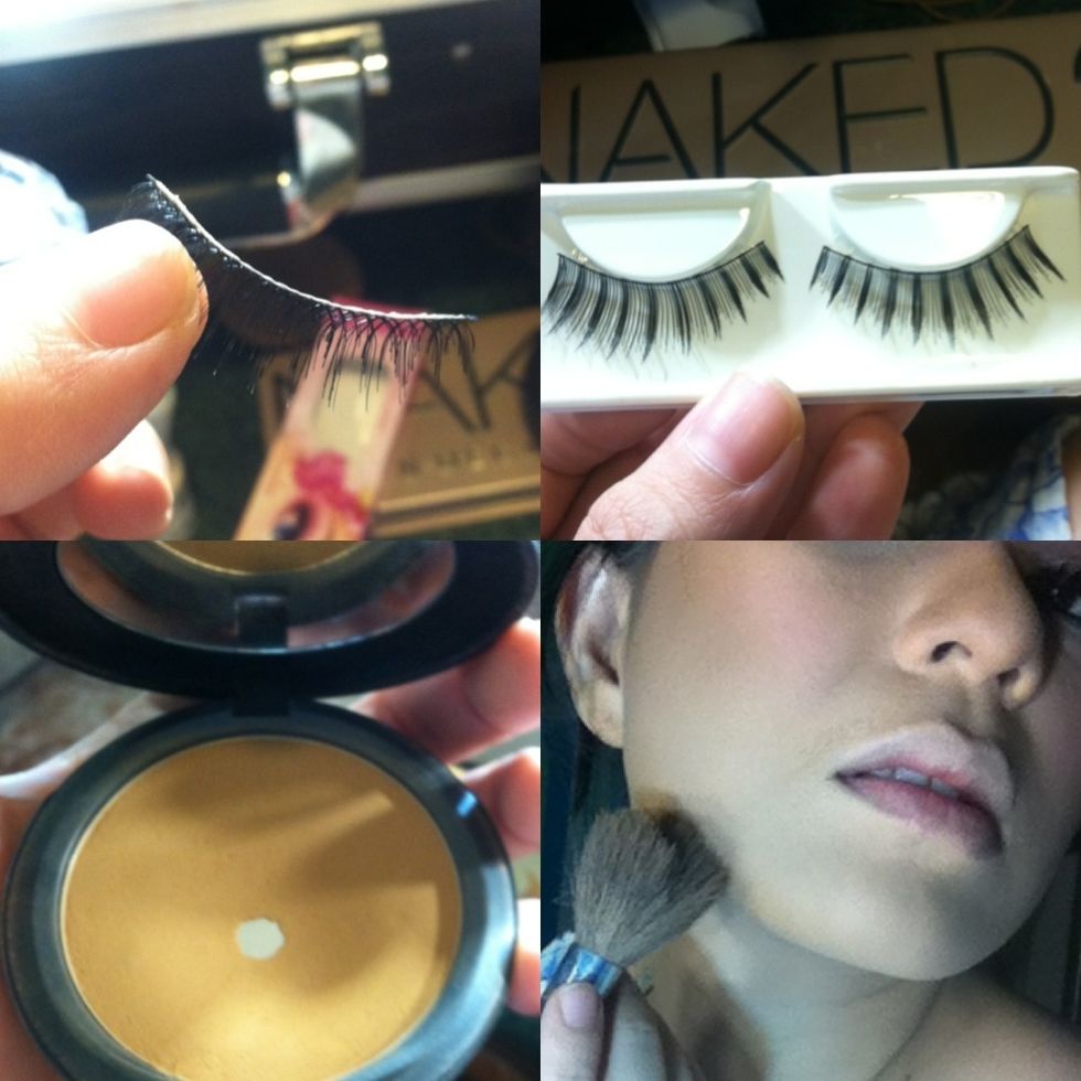 I'm using 2 fake eyelashes in different number, to get more drama for my eyes \ud83d\ude0d Then i use pressed powder from MAC NC 55 (darker than my skin color) to camouflage my chick bone and jaw