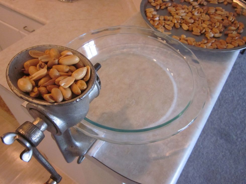 I'm using a nut grinder here so I can pretend to be all vintage and cool. A food processor or blender will work just fine, but all your modern conveniences are ruining the experience of manual labor