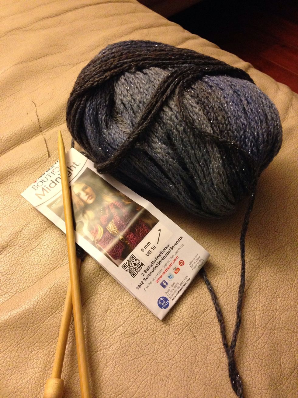 I'm using a Red Heart Boutique Midnight yarn with size 6mm needles.
