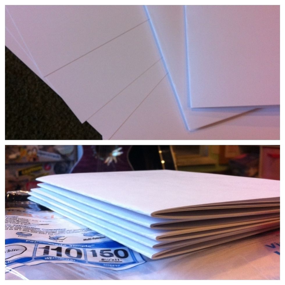 I'm using card stock paper, so I'm doing sets of 3 pages per set and folding them in half. Regular paper is easier to work with and you can do sets of 6 pages per set.