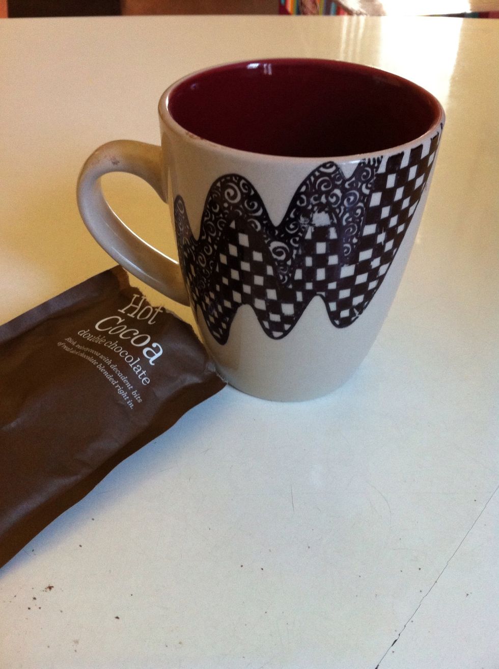 I'm using my favorite mug that I designed(possible guide?;) and first pour in the contents of the hot cocoa powder into the cup, I'm using Double Chocolate \ud83d\udc4c\ud83c\udf6b\ud83c\udf6b\ud83c\udf6b *also any hot chocolate would work*