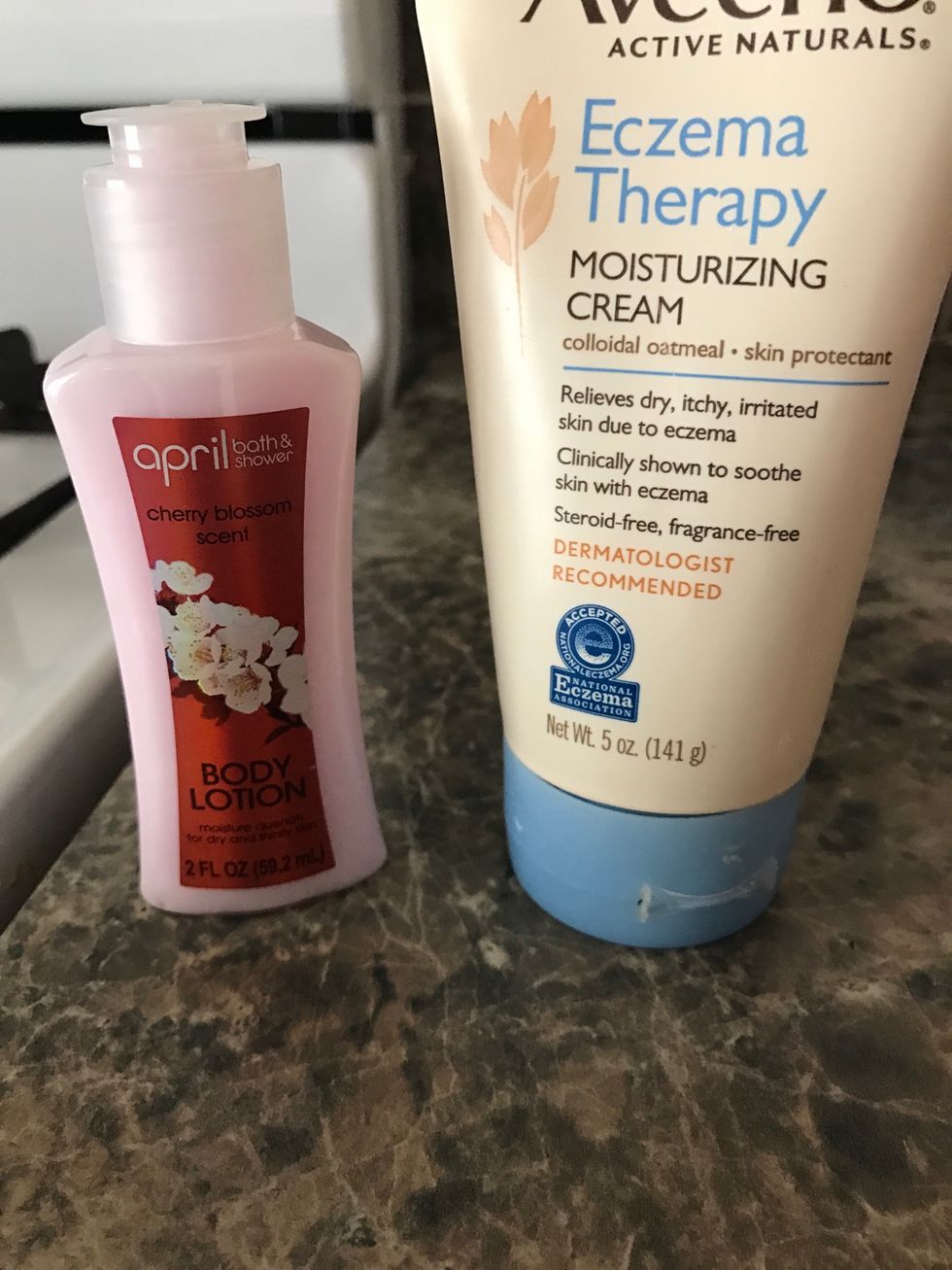 I'm using this eczema cream lotion it's really soft and helps with cracks and rashes, if you don't have that you can use shampoo or body wash again