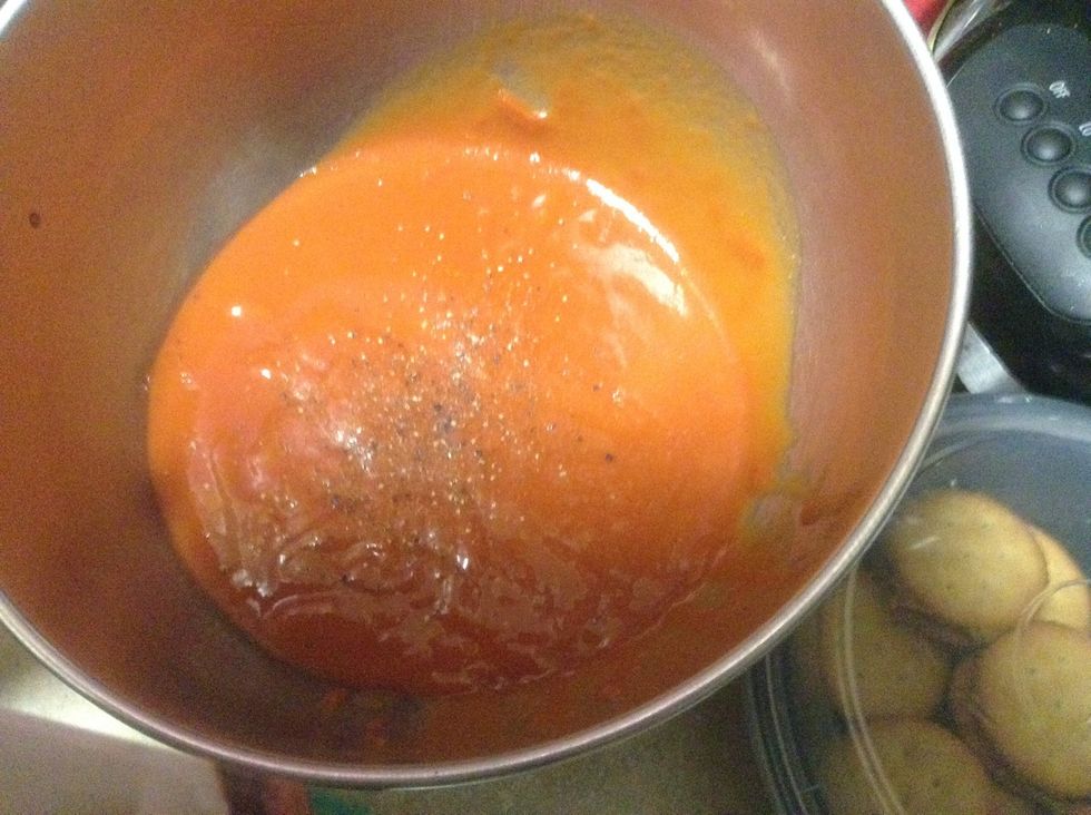 I'm using tomato soup from a can in a bowl, here I sprinkled some s and p