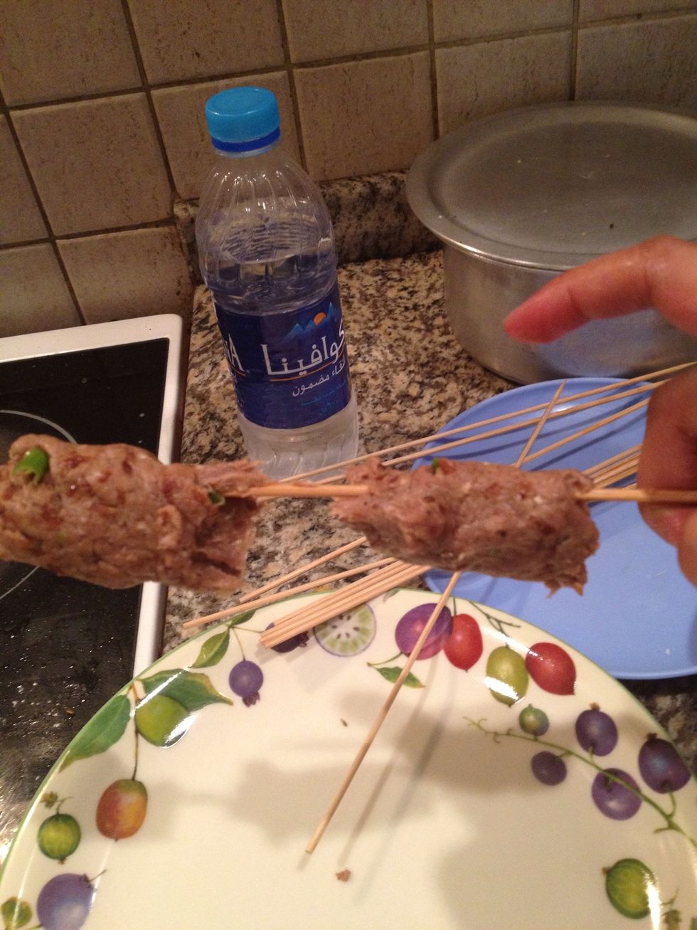 I made 2 small kebabs on 1 stick which is great size for appetizers at parties or just as an eve snack at home