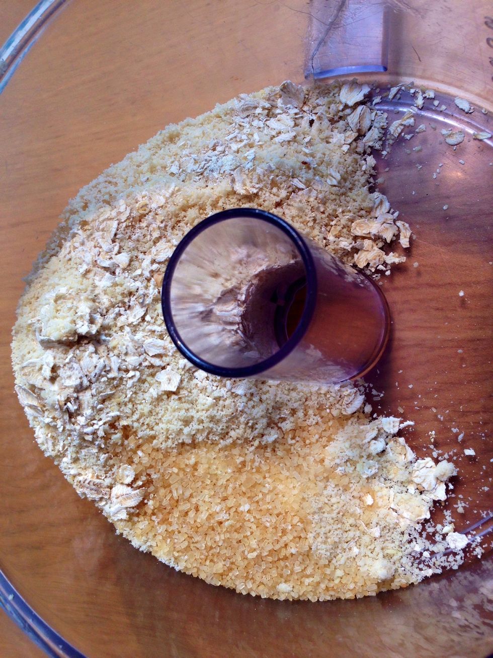 I made a mistake and poured in the dry ingredients before I added the knife to the food processor so this is the only photo of them.